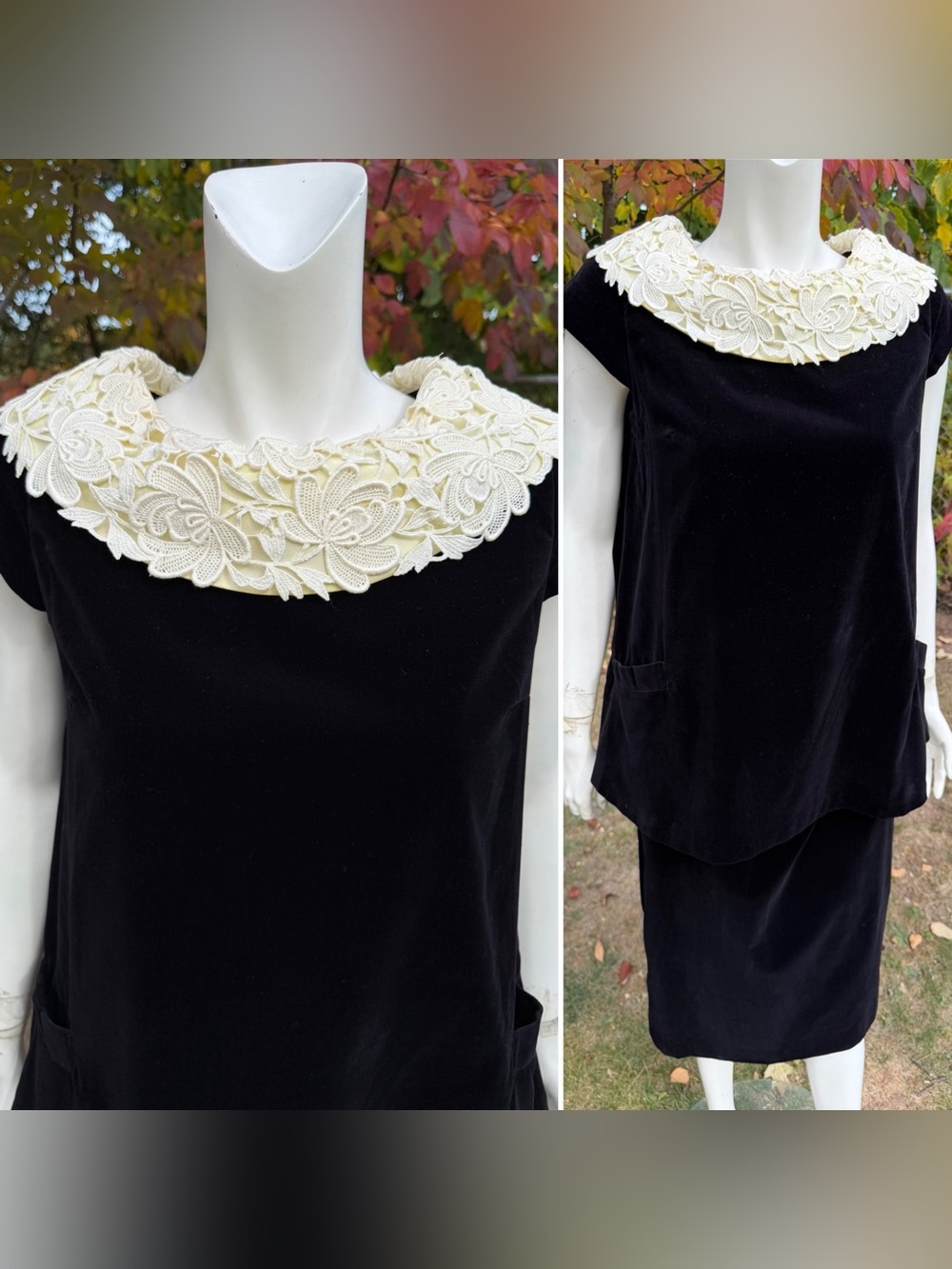 Vintage 1950s Maternity Top and Skirt Set Black Velvet Formal Ed Volin Small